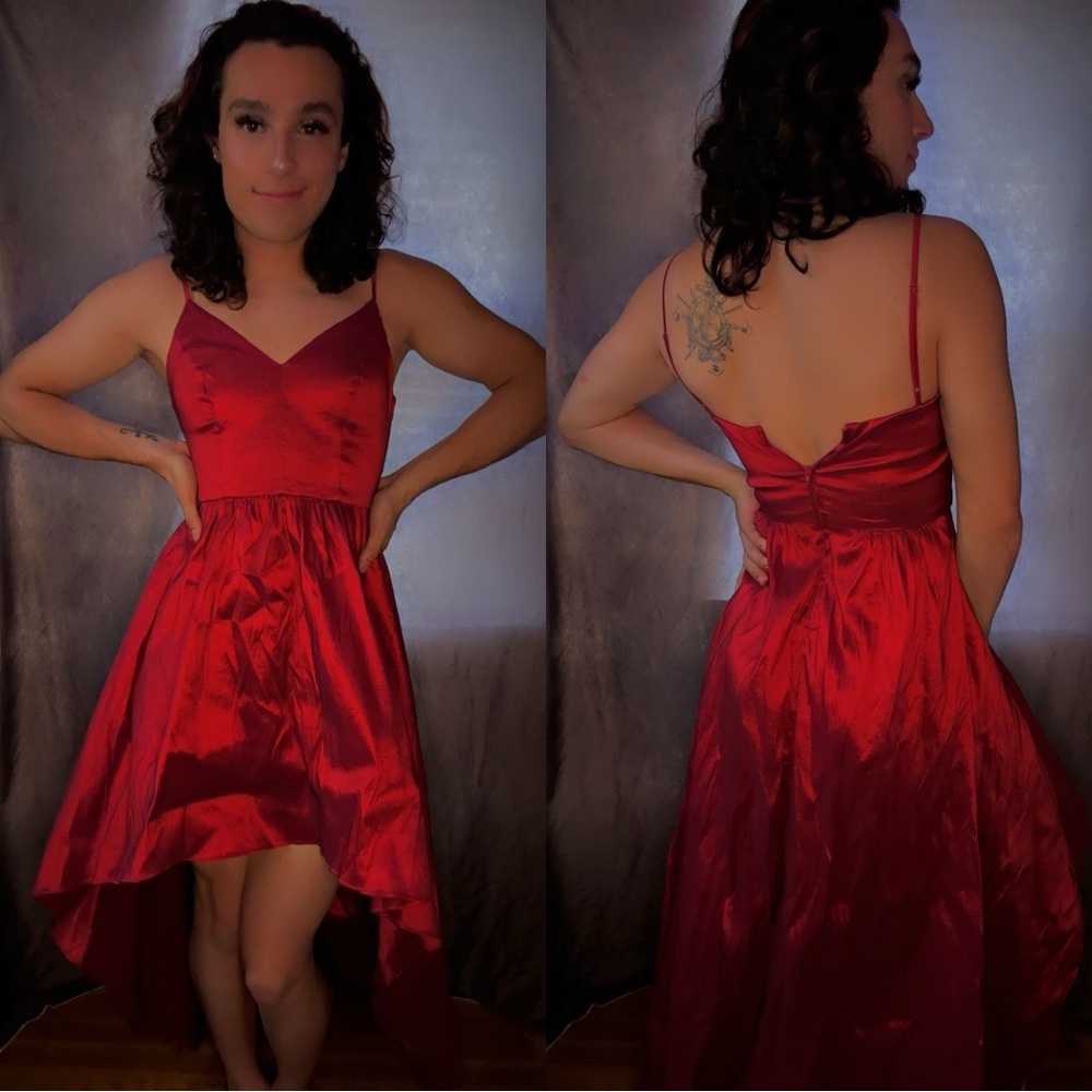 Elegant Red Shimmer High Low Dress